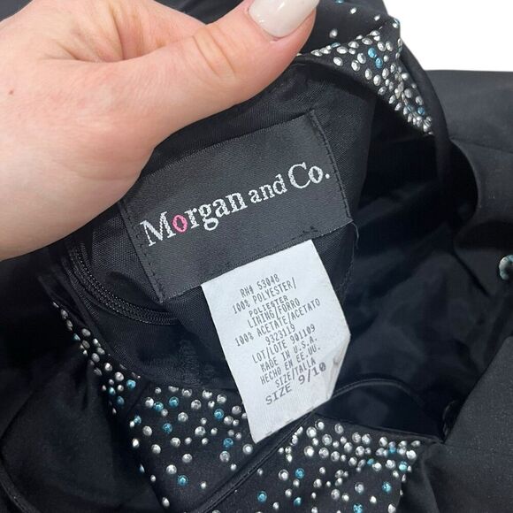 Morgan & Co Black Strapless Jeweled Maxi Gown with Train 9/10 - Picture 6 of 7